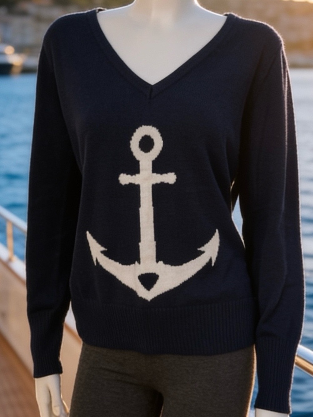 Venus V-Neck Navy Anchor Sweater Sailing Seas
Size S